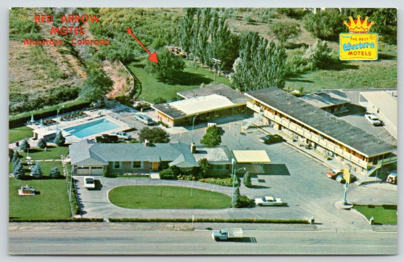 Montrose Colorado~Trumbo's Red Arrow Motel Birdseye~Best Western~1960s Postcard 