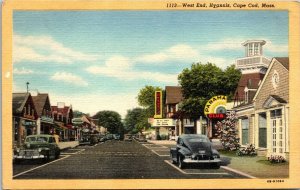 Vtg Cape Cod MA West End Hyannis Street View old Cars Club Panama 1940s Postcard