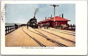 Midlake Station Lucin Cut-off Great Salt Lake City Utah Railroad Posted Postcard