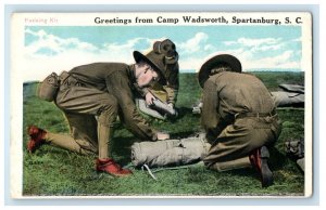 Greetings From Camp Wadsworth Spartanburg SC, Soldiers Packing Kit Postcard