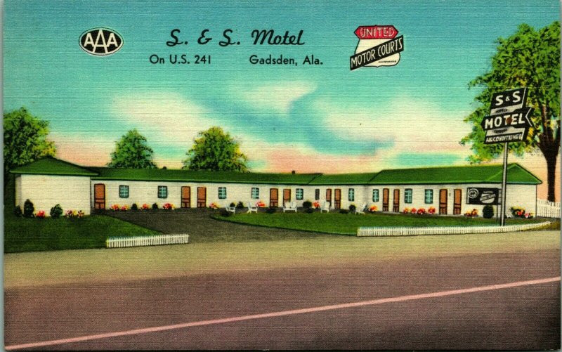S & S Motel Highway US 241 AAA Gadsden Alabama AL UNP Vtg Linen Postcard