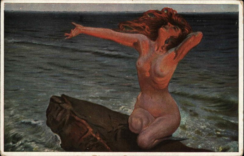 Nude Woman Mermaid Fantasy SCHMUTZLER Flame of Love c1910 Postcard