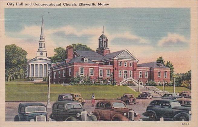 Massachusetts Ellsworth City Hall and Congregational Church