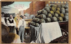 J66/ Chicago Illinois Postcard c1910 Watermelon Market Wagon Men  339