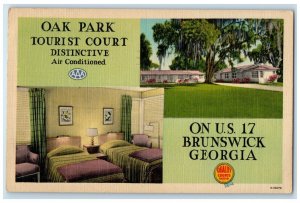 1950 Oak Park Tourist Court Distinctive Brunswick Georgia GA Dualview Postcard