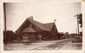 D88/ Anamosa Iowa Ia Real Photo RPPC Postcard 1913 C.M. & St P. Railroad Depot