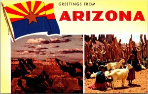 Greetings Arizona Flag Goat Grand Canyon Multiview Postcard AZ Tucson Pheonix 