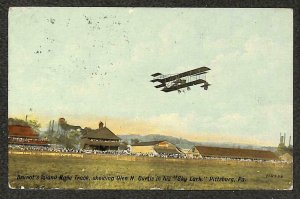 GLENN CURTISS SKY LARK AIRPLANE BRUNOT'S ISLAND RACE TRACK PENNSYLVANIA POSTCARD