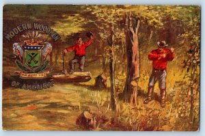 Masonic Postcard Modern Woodmen Of America Cutting Trees c1910's Antique
