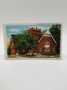 Postcard Illinois Mount Vernon First Baptist Church Linen Hand Painted Unposted