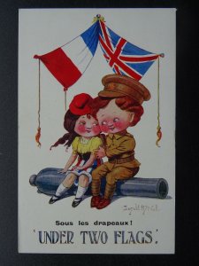WW1 R.C. Series UNDER TWO FLAGS - FRENCH & ENGLISH Donald McGill c1915 Postcard