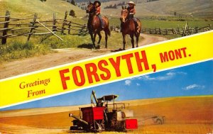 Rosebud County FORSYTH, MONTANA Cowboys Farming Scene c1950s Vintage Postcard