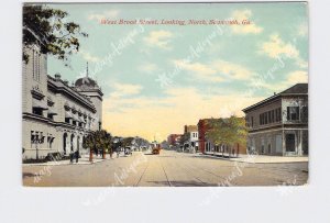 PPC POSTCARD GEORGIA SAVANNAH WEST BROAD STREET LOOKING NORTH TROLLEY HORSE CART