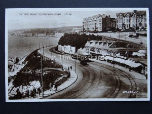 Isle of Man ON THE ROAD TO ONCHAN HEAD shows Tramway c1935 RP Postcard