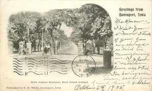 Postcard Iowa Davenport Main Avenue Rock Island Arsenal White Private 23-8646