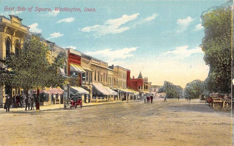 Washington Iowa East Side Of Square Scene Antique Postcard K16631