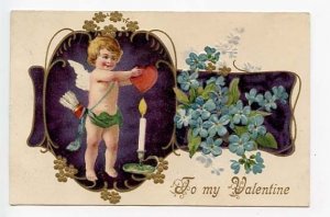 Valentine's Day To My Valentine Hot Candle Embossed Postcard