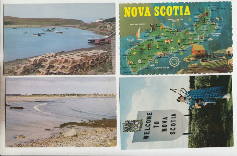 P2950, 4 vintage postcard nova scotia welcome, map,views canada collection