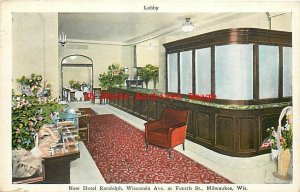 WI, Milwaukee, Wisconsin, Randolph Hotel, Lobby Interior, EC Kropp No 27804N