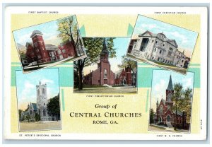 c1920's Group Of Central Churches Buildings & Towers Rome Georgia GA Postcard