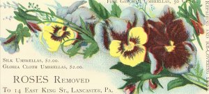 Victorian Trade Card - Roses Removed - Umbrellas - Lancaster, Pa.