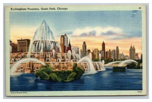 Vintage 1940's Postcard Panoramic View Buckingham Fountain Chicago Illinois