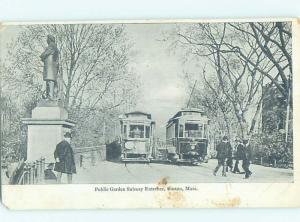 Pre-1907 OLD SUBWAY CARS BY SUBWAY ENTRANCE AT PUBLIC GARDEN Boston MA i1727