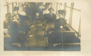 C-1910 Trolley Interior Big Hat Women RPPC Photo Postcard 21-5689