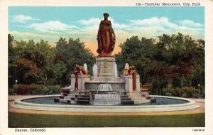 DENVER, CO Colorado     THATCHER MONUMENT City Park      c1940's Linen Postcard