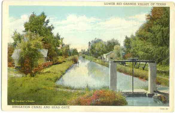 Irrigation Canal & Head Gate, Lower Rio Grande Valley, Texas, TX, Linen