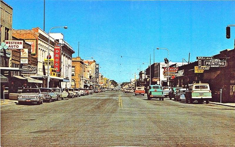 Sheridan WY Street View Store Fronts Old Cars Postcard