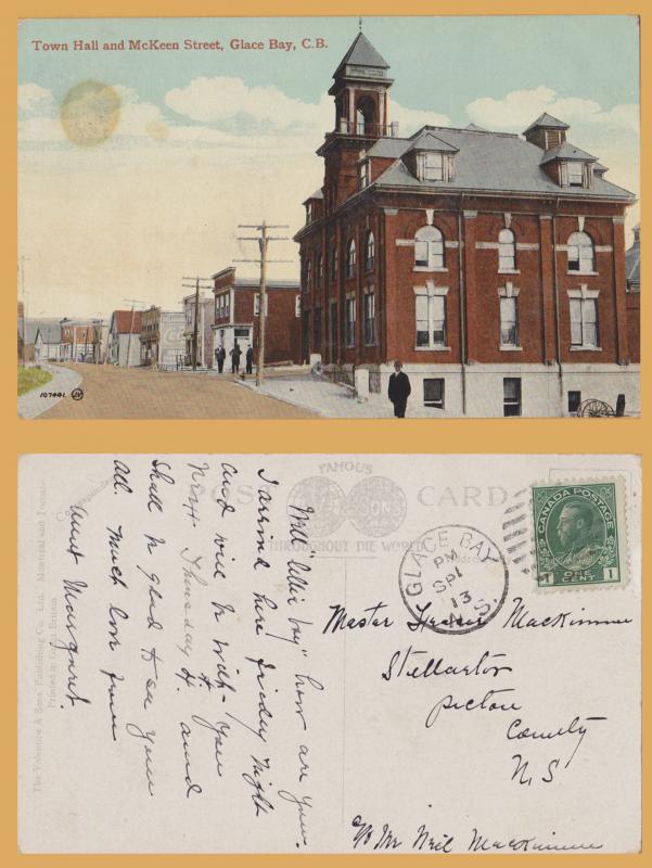 Town Hall and McKeen Street, Glace Bay, Cape Breton, Nova Scotia - 1913