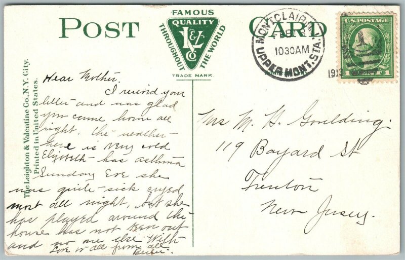 MONTCLAIR NJ WALNUT STREET VALLEY ROAD 1913 ANTIQUE POSTCARD