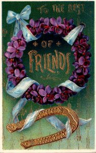 To The Best Of Friends With Purple Flowers and Gold Horseshoe