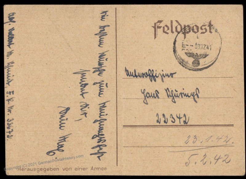 3rd Reich Germany 1941 Front-Front Weihnacht Christmas Card FELDPOST Cover 99510