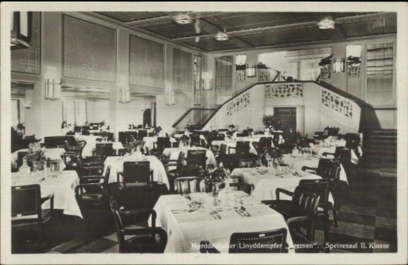 German Steamship Nordddeutscher Lloyd Bremen Speisesaal  RPPC c1915