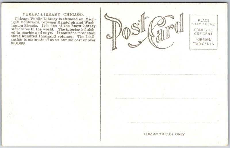Public Library Chicago Illinois IL Building Cross Streets Postcard