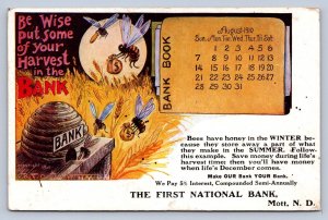 J99/ Mott North Dakota Postcard c1910 First National Bank Advertise 476