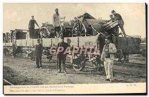 Postcard Old Army Unloading the equipment captured from the Germans in Fontenay