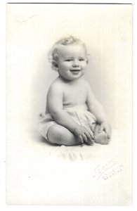 1yo Baby Boy, Unmailed Binghamton, New York AZO Real Photo Post Card, RPPC c1920