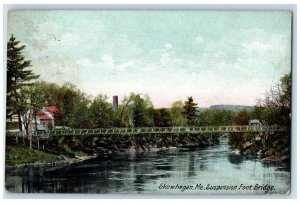 1908 View Of Suspension Foot Bridge Skowhegan Maine ME, River Scene Postcard 