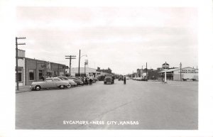 Sycamore Ness City Kansas Street Scene Real Photo Vintage Postcard AA29363