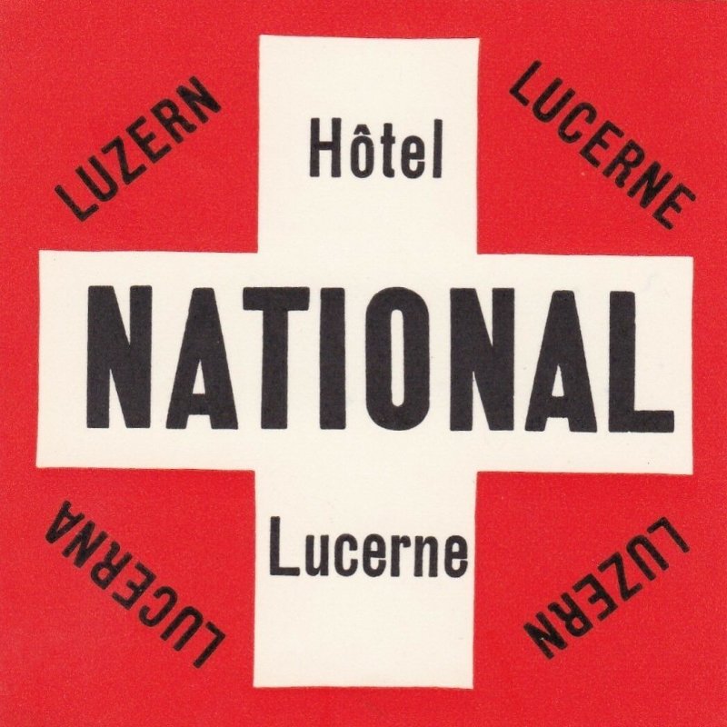 Switzerland Lucerne Hotel National Vintage Luggage Label sk4195