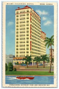 c1940's Miami Colonial Hotel Building Boat Miami Florida FL Vintage Postcard
