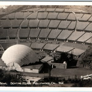 c1940s Hollywood, CA RPPC Bowl Birds Eye Stadium Auditorium Brookwell Photo A204