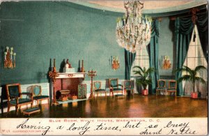 Vintage Postcard Blue Room The White House Washington DC JX12