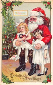 J85/ Santa Claus Christmas Postcard c1910 Pretty Girls Lap Tree 213