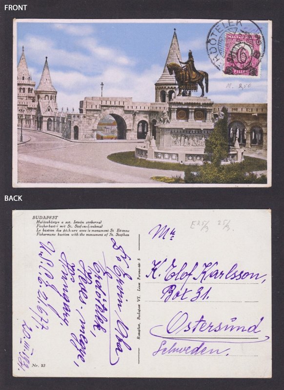 Postcard Hungary, Budapest, Fishermans bastion with the monument of St. Stephan