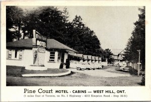 Postcard ON West Hill Pine Court Motel Cabins Highway 2 East of Toronto 1950 S97