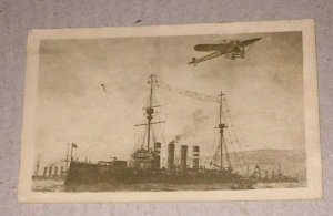 VINTAGE UNUSED POSTCARD CARTOLINA POSTALE ITALY VINTAGE SHIP AND PLANE